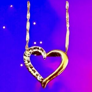 Vintage 10K Yellow & White Gold Heart Pendant and 14K Gold Chain Necklace